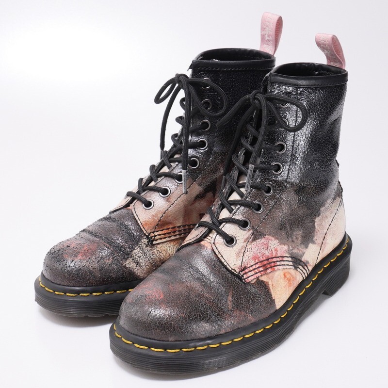 GP8409■ドクターマーチン/Dr.Martens*NEW ORDER*Power,Corruption & Lies*コラボブーツ*８ホール*レザー*花柄*ブラック系*UK4*AW006 SI05Tの画像1