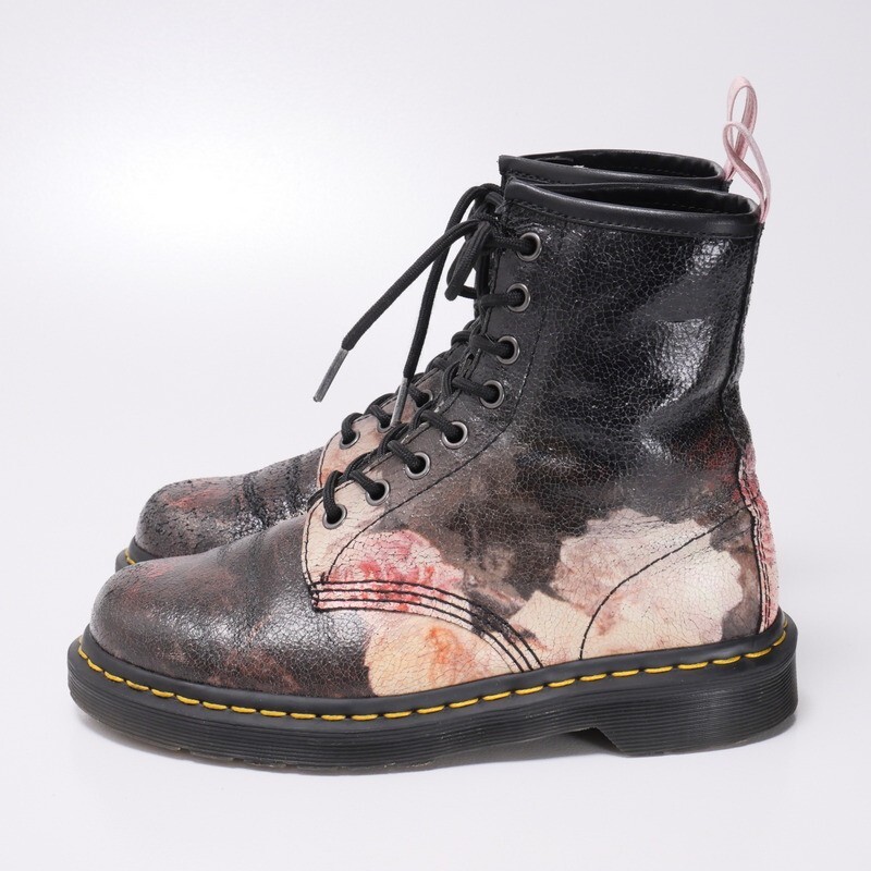 GP8409■ドクターマーチン/Dr.Martens*NEW ORDER*Power,Corruption & Lies*コラボブーツ*８ホール*レザー*花柄*ブラック系*UK4*AW006 SI05Tの画像2