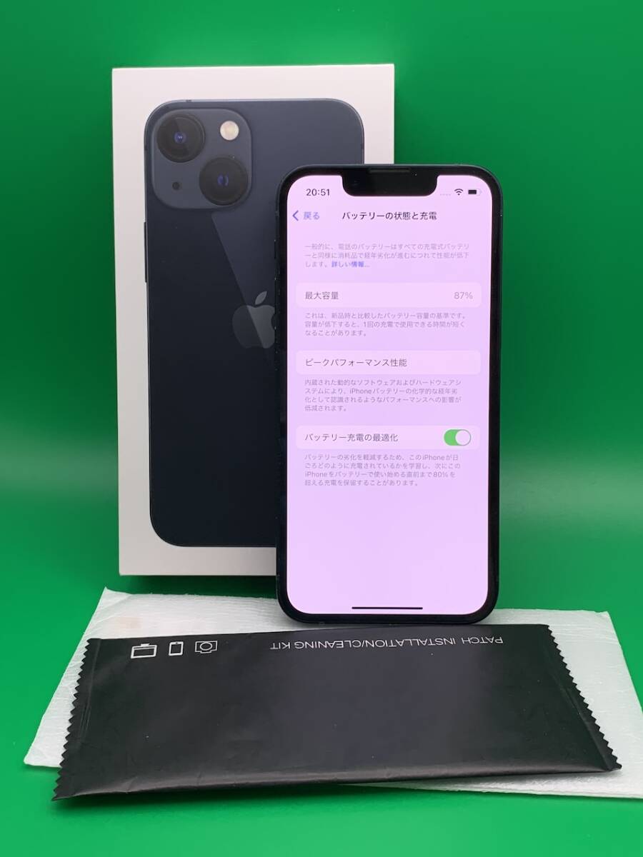 ★激安 iPhone 13 Mini 128GB SIMフリー 最大容量87% 格安SIM可 楽天モバイル ○ MLJC3J/A ブラック 中古 新古品 BP2994 