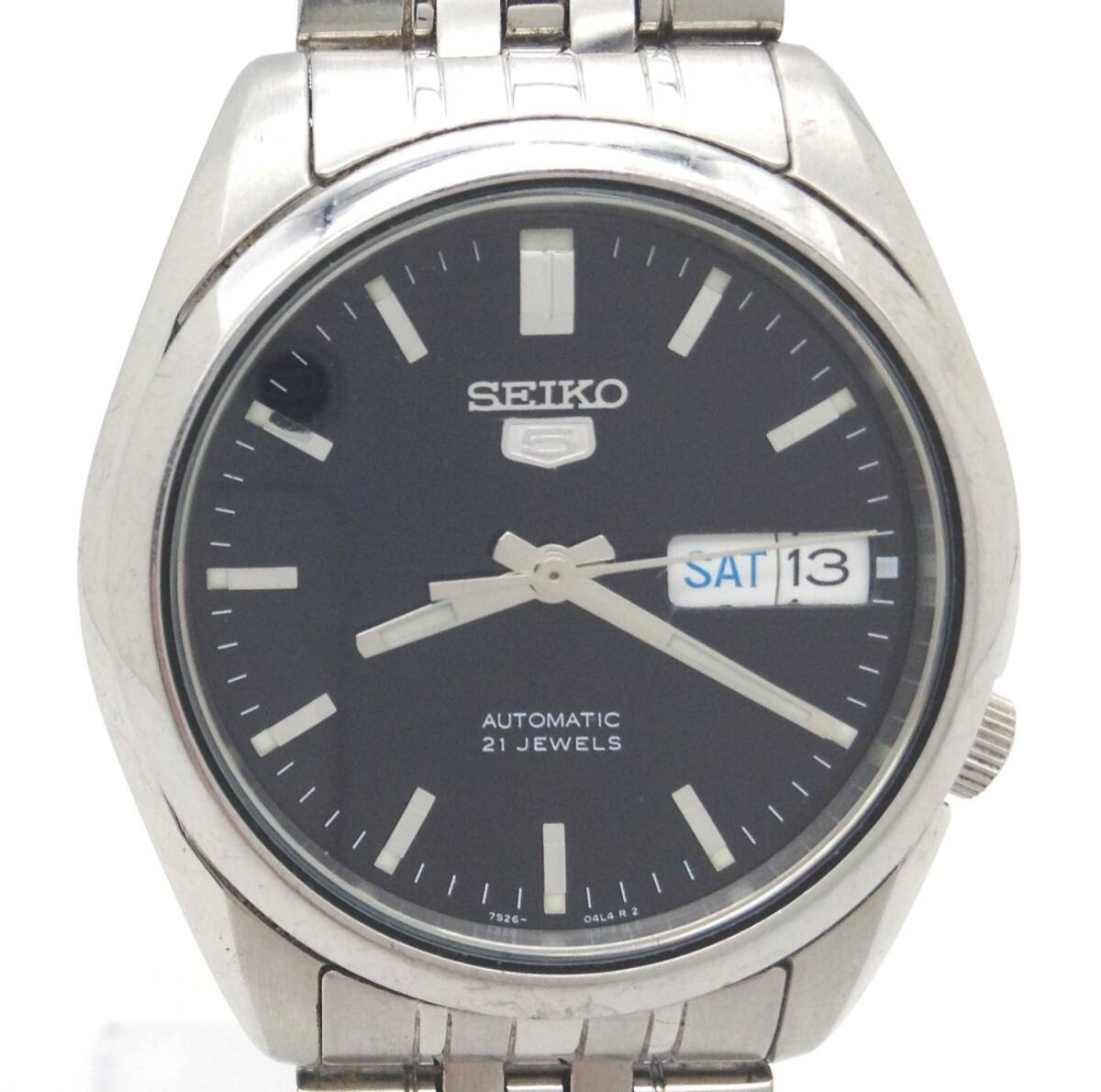 動作品【 SEIKO SEIKO5 自動巻き 腕時計 7s26-01v0 】セイコー5 メンズ 裏スケルトン 3針式 ブラック文字盤 デイデイト 21石 MN_画像1