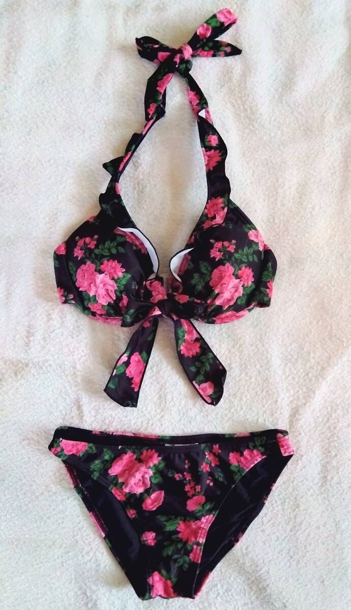 MERCURYDUO( Mercury Duo ) black & floral print. bikini swimsuit S size prompt decision 1300 jpy postage included 