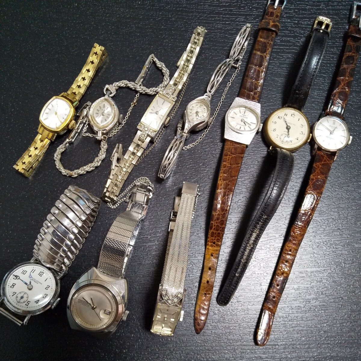 すべて稼働中 年代物 手巻き腕時計 自動巻き腕時計まとめて WALTHAM TECHNOS SEIKO CITIZENなど合計10個すべて稼働品_画像1