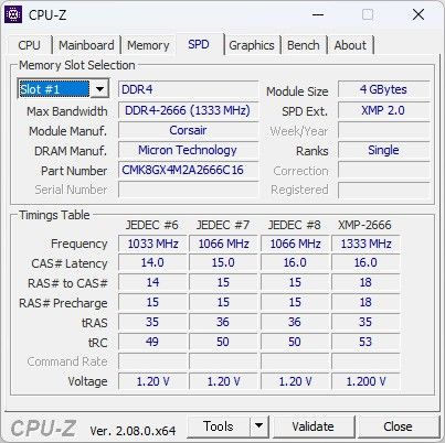 Corsair DDR4-2666 PC4-21300 4GBx2枚 計8GB 中古動作品