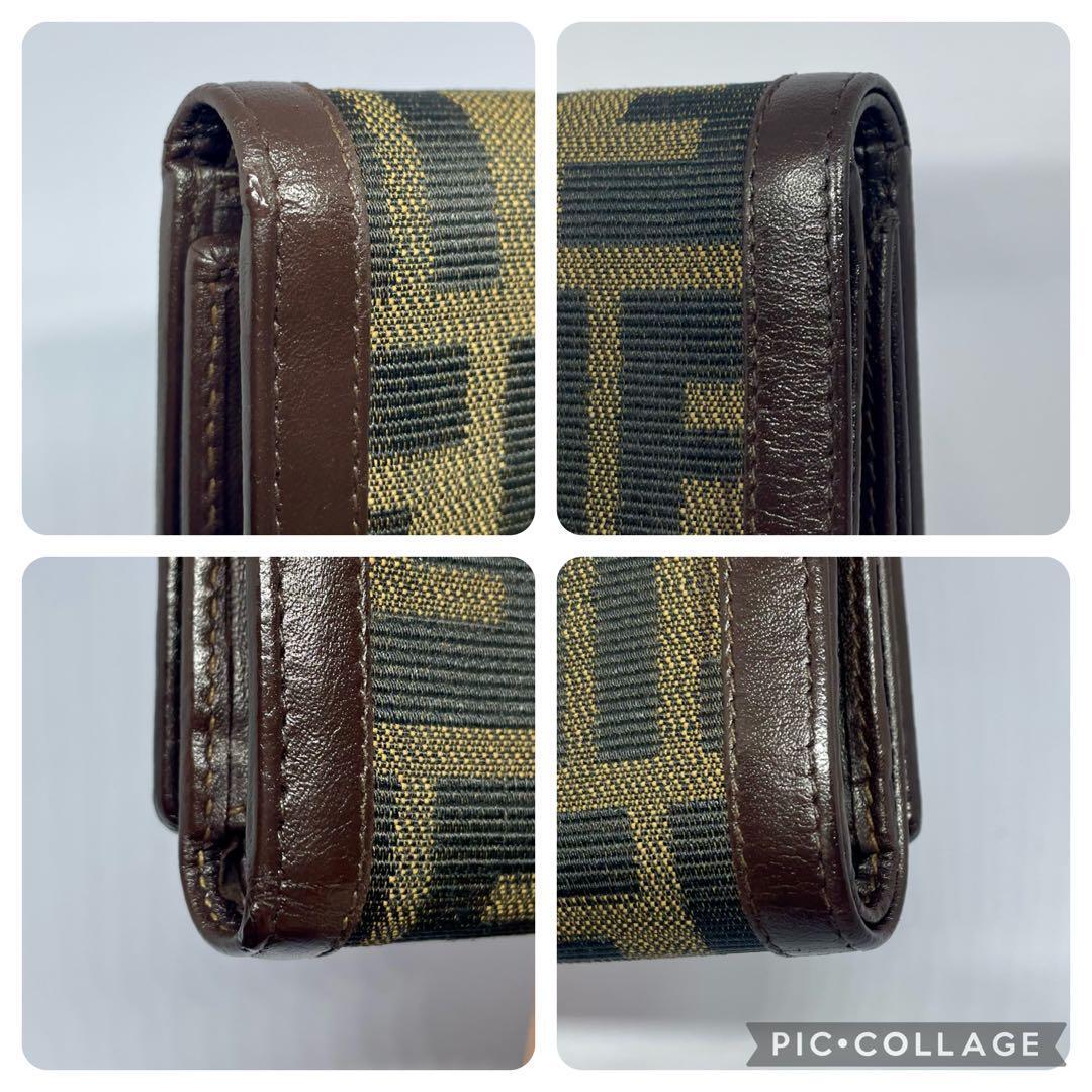 【FENDI/フェンディ/極美品】三つ折り財布【ズッカ/FF/刻印/レザー/小銭入れ/札入れ/ミニ/コンパクト/キャンバス/レザー/ブラウン/ゴールド_画像10