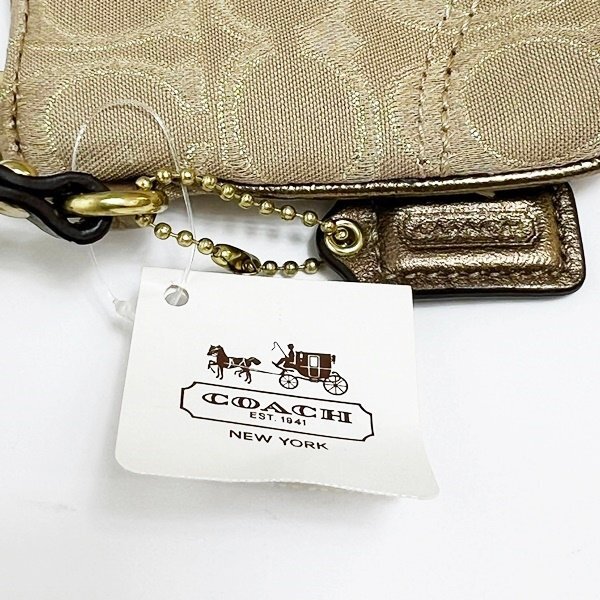 未使用 COACH コーチ シグネチャー ストラップ付ポーチ ベージュ×ゴールド キャンバス レディース 小物入れ 現状品 保管品 格安 HK0204_画像5