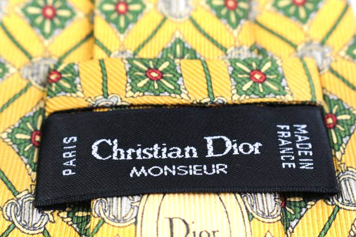 クリスチャンディオール ブランド ネクタイ 花柄 小紋柄 格子柄 シルク フランス製 PO メンズ イエロー Christian Dior_画像4