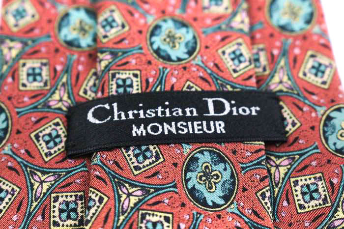クリスチャンディオール ブランド ネクタイ 総柄 花柄 幾何学模様 シルク PO メンズ ピンク Christian Dior_画像4