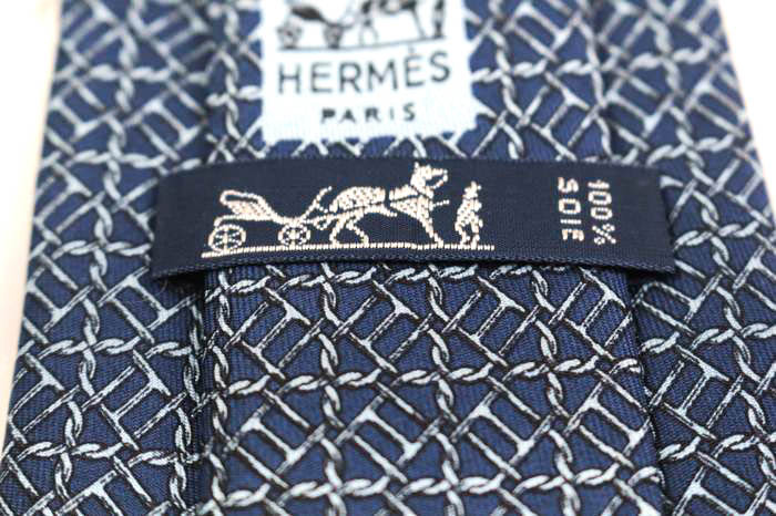 エルメス ブランド ネクタイ チェック柄 格子柄 シルク フランス製 PO メンズ ネイビー HERMES_画像4