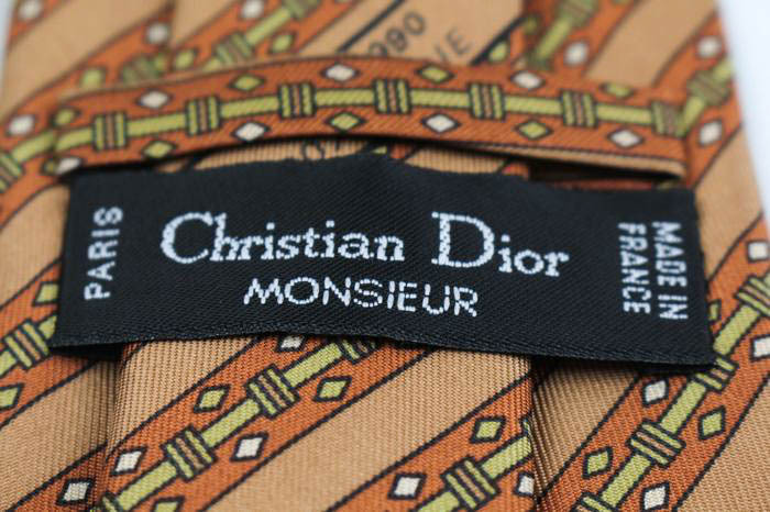 クリスチャンディオール ブランド ネクタイ ストライプ柄 幾何学模様 シルク フランス製 PO メンズ ブラウン Christian Dior_画像4