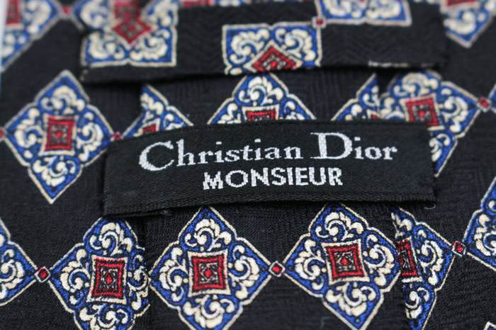 クリスチャンディオール ブランド ネクタイ 小紋柄 幾何学模様 シルク PO メンズ ブラック Christian Dior_画像4