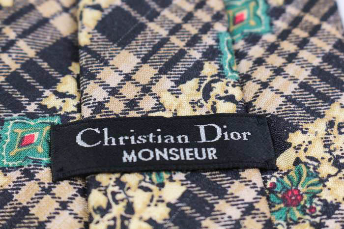 クリスチャンディオール ブランド ネクタイ チェック柄 格子柄 花柄 シルク PO メンズ ベージュ Christian Dior_画像4
