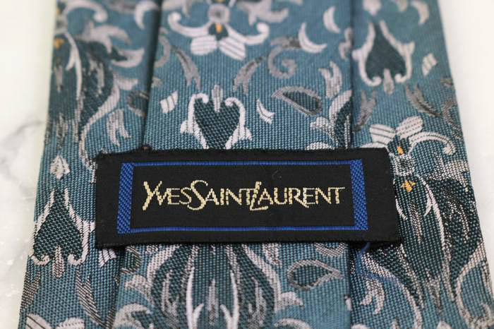 イヴ・サンローラン ブランド ネクタイ YSL 総柄 リーフ柄 シルク PO メンズ グリーン YVES SAINT LAURENT_画像4