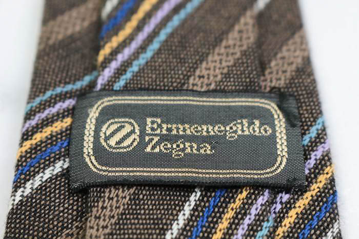 エルメネジルドゼニア ブランド ネクタイ ストライプ柄 マルチカラー リネン イタリア製 PO メンズ ブラウン Ermenegildo Zegna_画像4