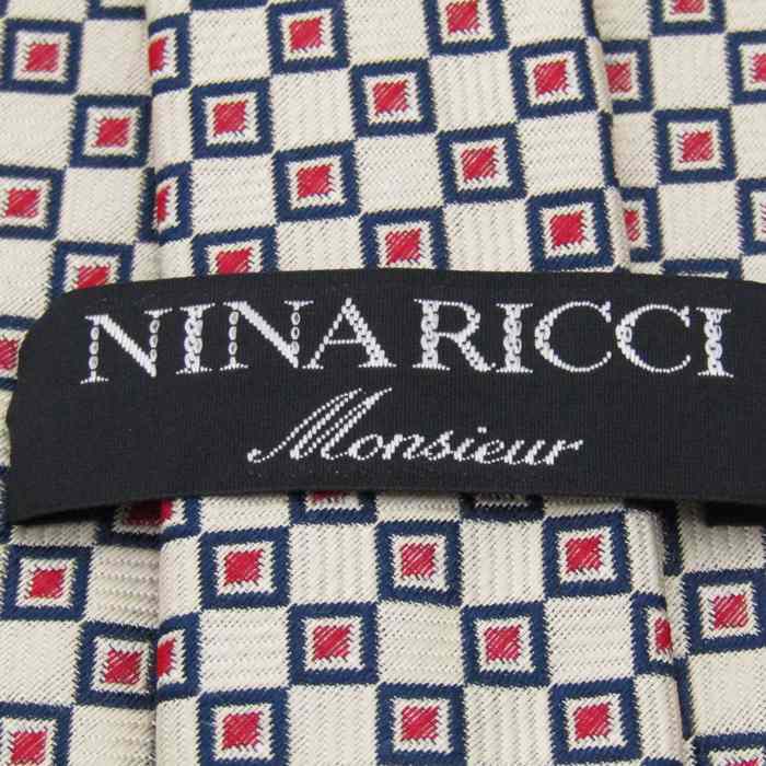 ニナリッチ ブランドネクタイ 総柄 シルク PO メンズ ホワイト NINA RICCI_画像4