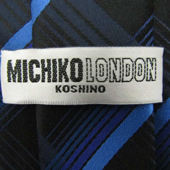 ミチコロンドンコシノ ブランド ネクタイ ストライプ柄 格子柄 シルク 日本製 PO メンズ ブラック MICHIKO LONDON KOSHINO_画像4