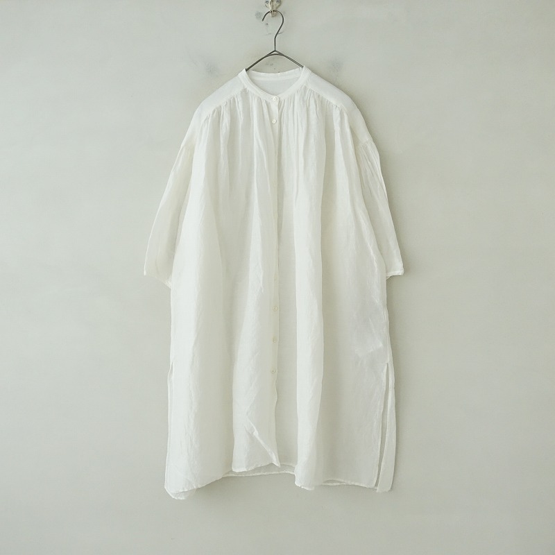 u-veruOUVERT *linen cupra band color long shirt *F eggshell white tunic hands of creation(2-2404-456)[41E42]