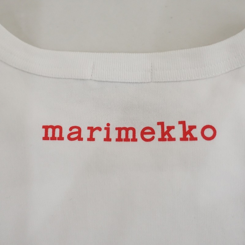マリメッコ marimekko *コットンプリント半袖Tシャツ*XS白ホワイト赤レッドショートスリーブ(33-2404-600)【51E42】_画像7