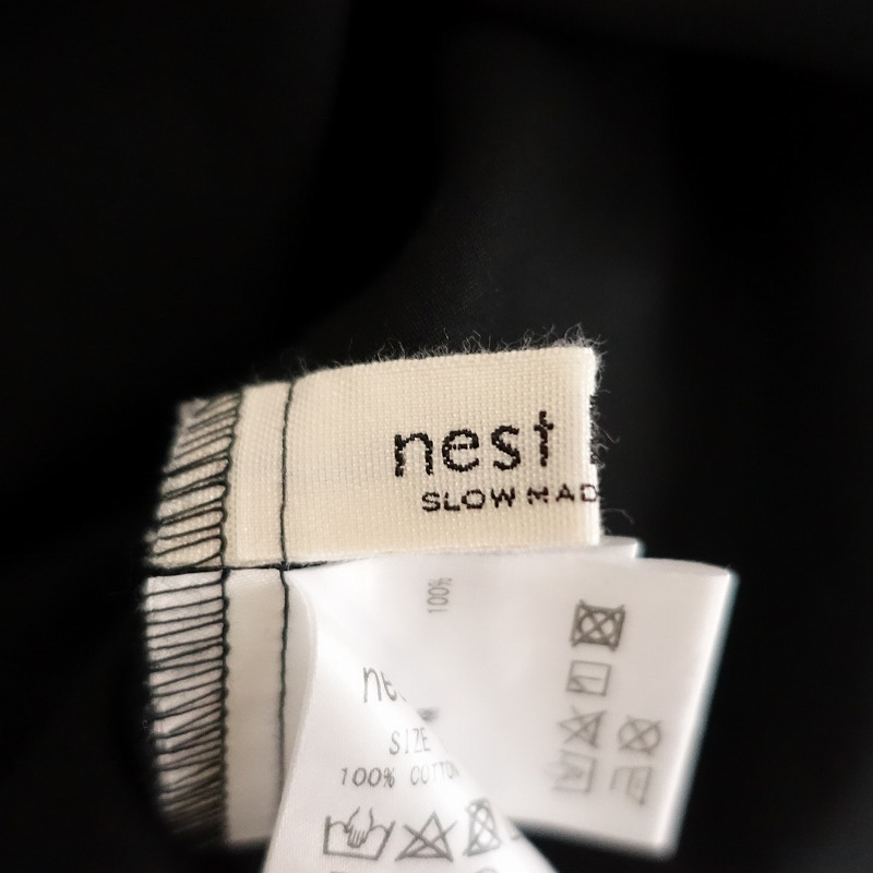 【定価2.7万】ネストローブ nest Robe *ディープVネックノースリーブドレス*Fワイド綿コットン黒ブラック(4-2404-150)【61E42】_画像8