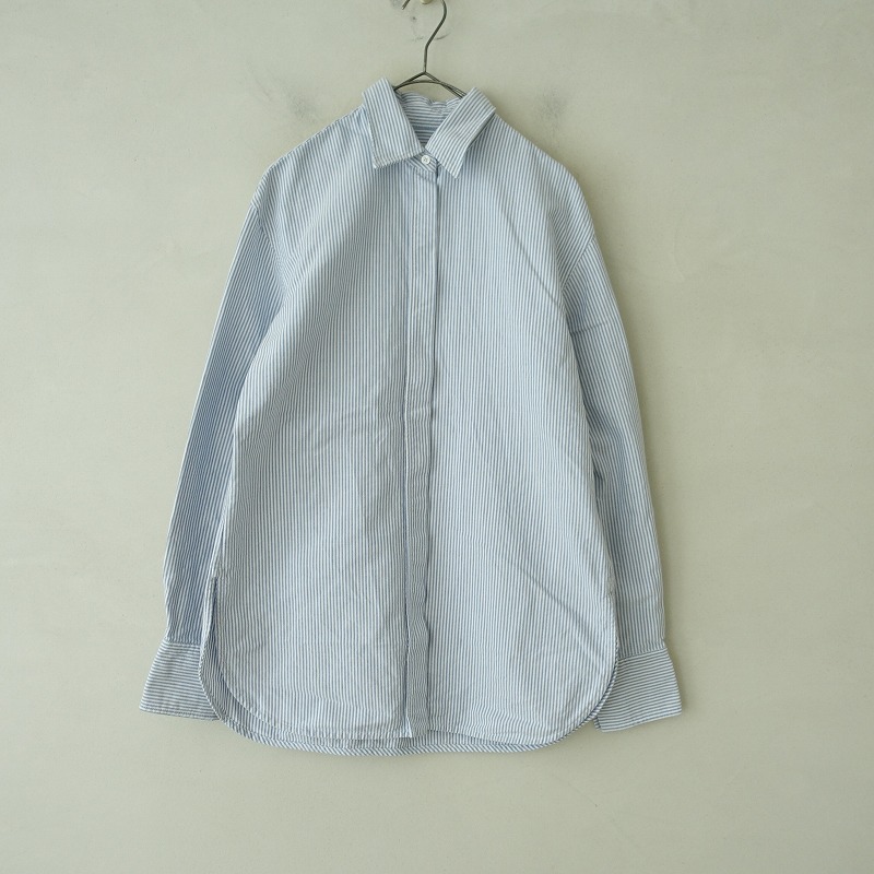ゴールデングース GOLDEN GOOSE *コットンストライプ長袖シャツ*Sブルーホワイトブラウスロングスリーブ(33-2405-15)【82E42】