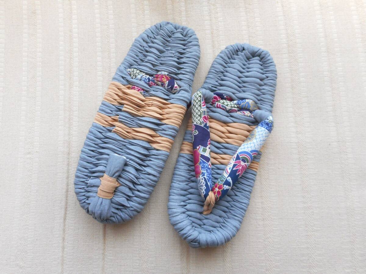 * handmade cloth ...* interior put on footwear 24cm sombreness blue × beige 