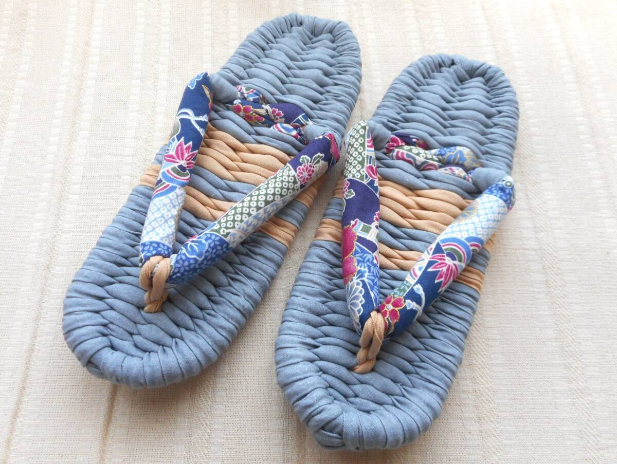 * handmade cloth ...* interior put on footwear 24cm sombreness blue × beige 