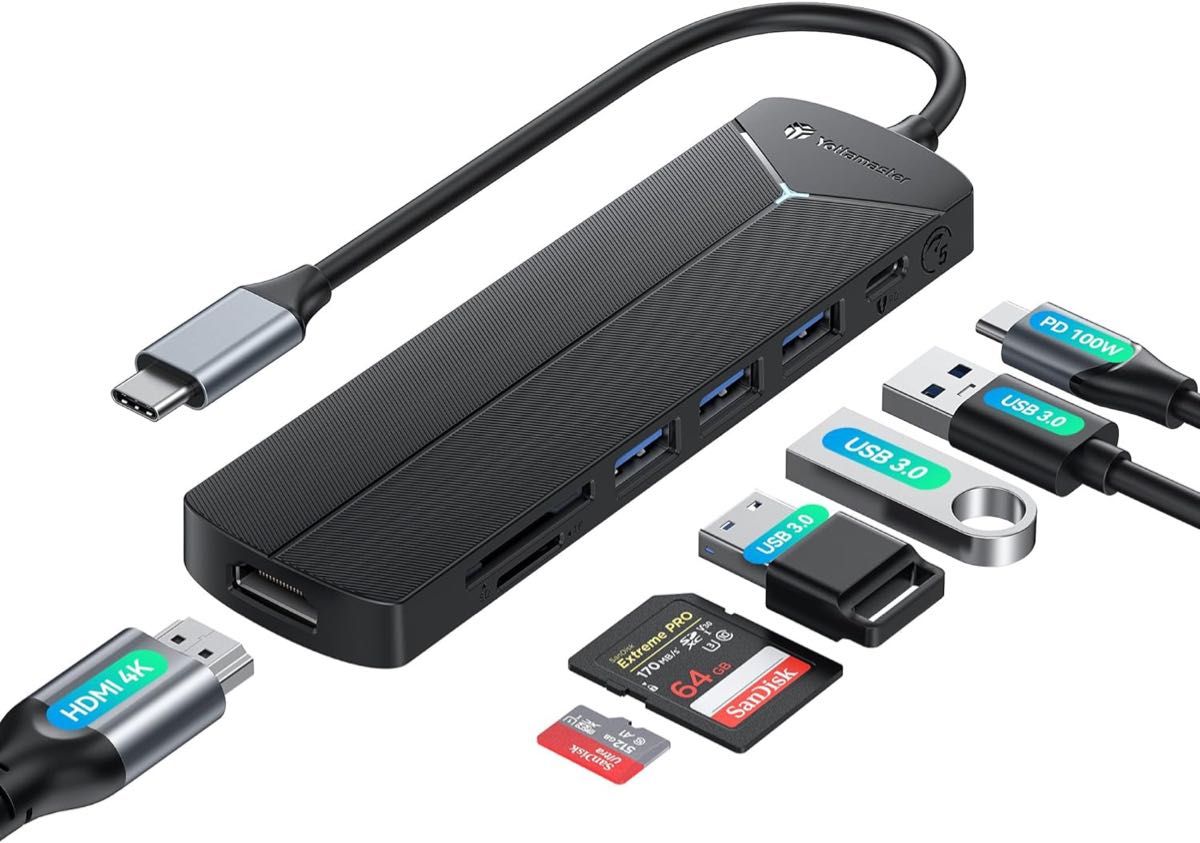 USB C 7-IN-1 PD 100W 急速充電 USB 3.0  5Gbps安定高速転送 4K HDMIハブ SD TF