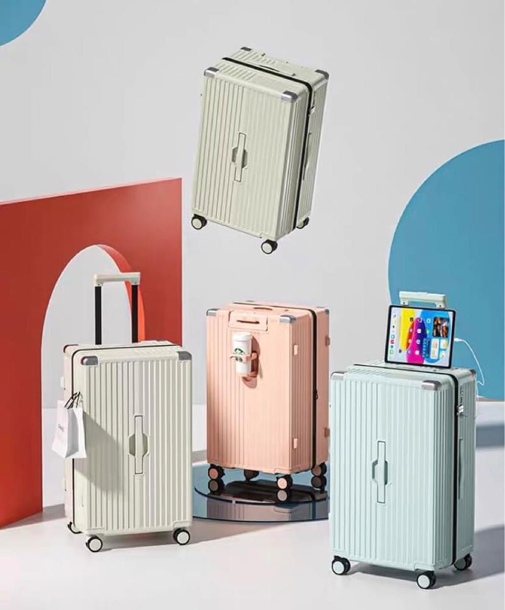 キャリーケース 大容量 スーツケース 拡張機能 ストッパー付き USBポート付 ピンク