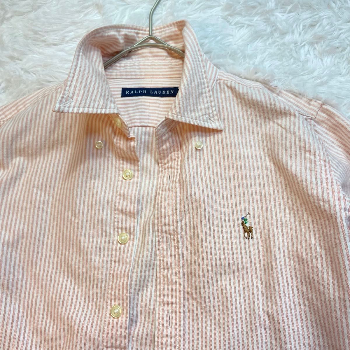 【美品】ラルフローレン　オックスフォードシャツ　ピンク　ストライプ　ポニー刺繍 長袖 長袖シャツ