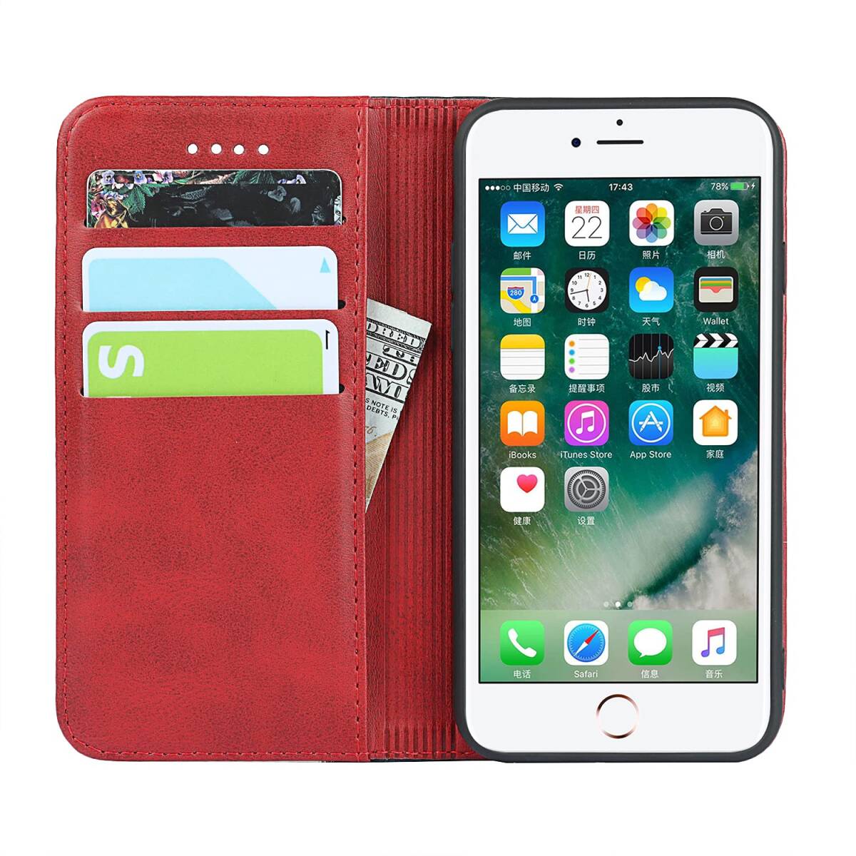 【特価商品】/あいふぉんSE2/いphone8/アイホン7 4.7インチ対応)-レッド+ブラック カード収納(アイフォンSE3 マ