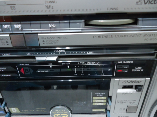 1 jpy ~*VICTOR Victor PC-WR300 PC-WB300 W radio-cassette double radio-cassette radio cassette player electrification OK Showa Retro Junk 