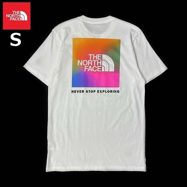 1円～!売切!【正規新品】THE NORTH FACE◆SHORT-SLEEVE BOX NSE TEE 半袖 Tシャツ US限定 ボックスロゴ レインボー 男女兼用(S)白180902-15_画像3