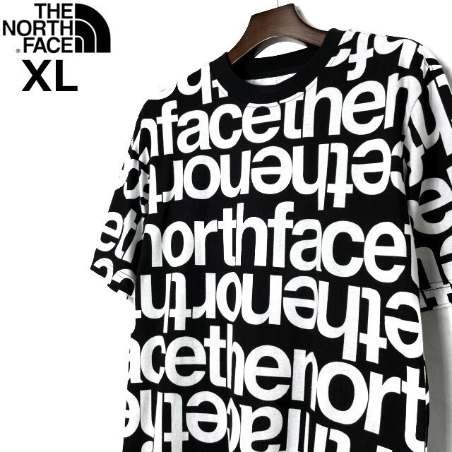 1円～!売切!【正規新品】THE NORTH FACE◆S/S ALL OVER PRINT BOX FIT TEE 半袖 Tシャツ US限定 登山 上質 男女兼用(XL)黒 総柄 180902-32_画像2