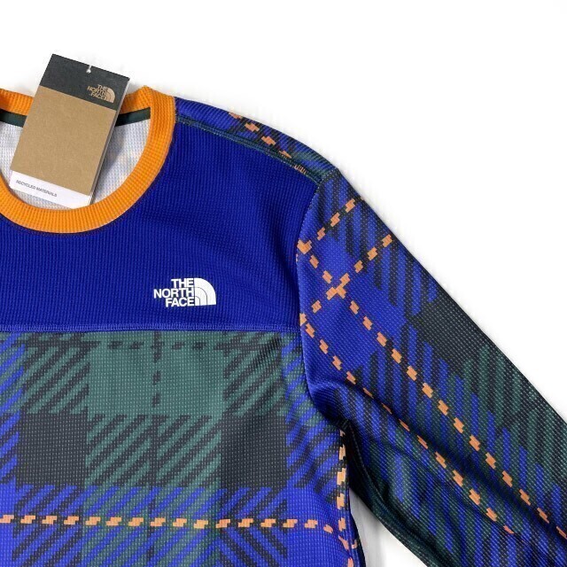 1 jpy ~! selling up![ regular new goods ]THE NORTH FACE*PRINT WAFFLE BL SET long sleeve T shirt long T US limitation waffle speed .(L) blue green check pattern 180902-38