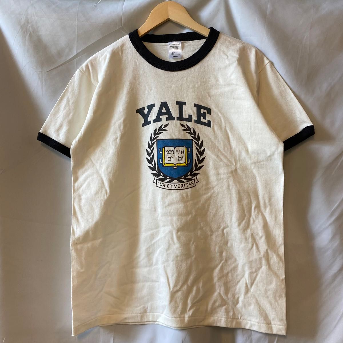 YALE カレッジ ロゴ リンガー トリム Tシャツ チャンピオン カレッジ Tシャツ 半袖 コットン 古着