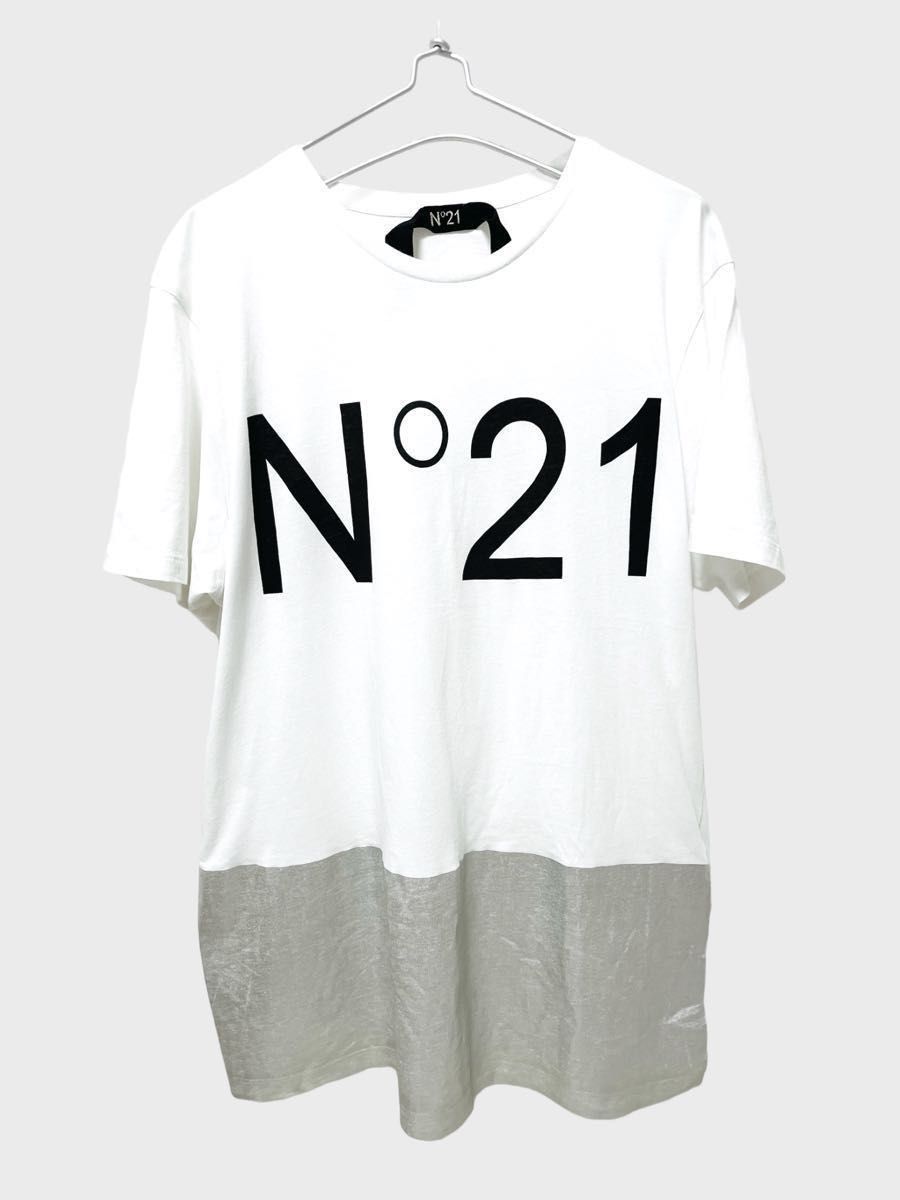 N°21  ヌメロヴェントゥーノ　半袖　バイカラー　ロゴプリント　Tシャツ　Lサイズ 男女兼用