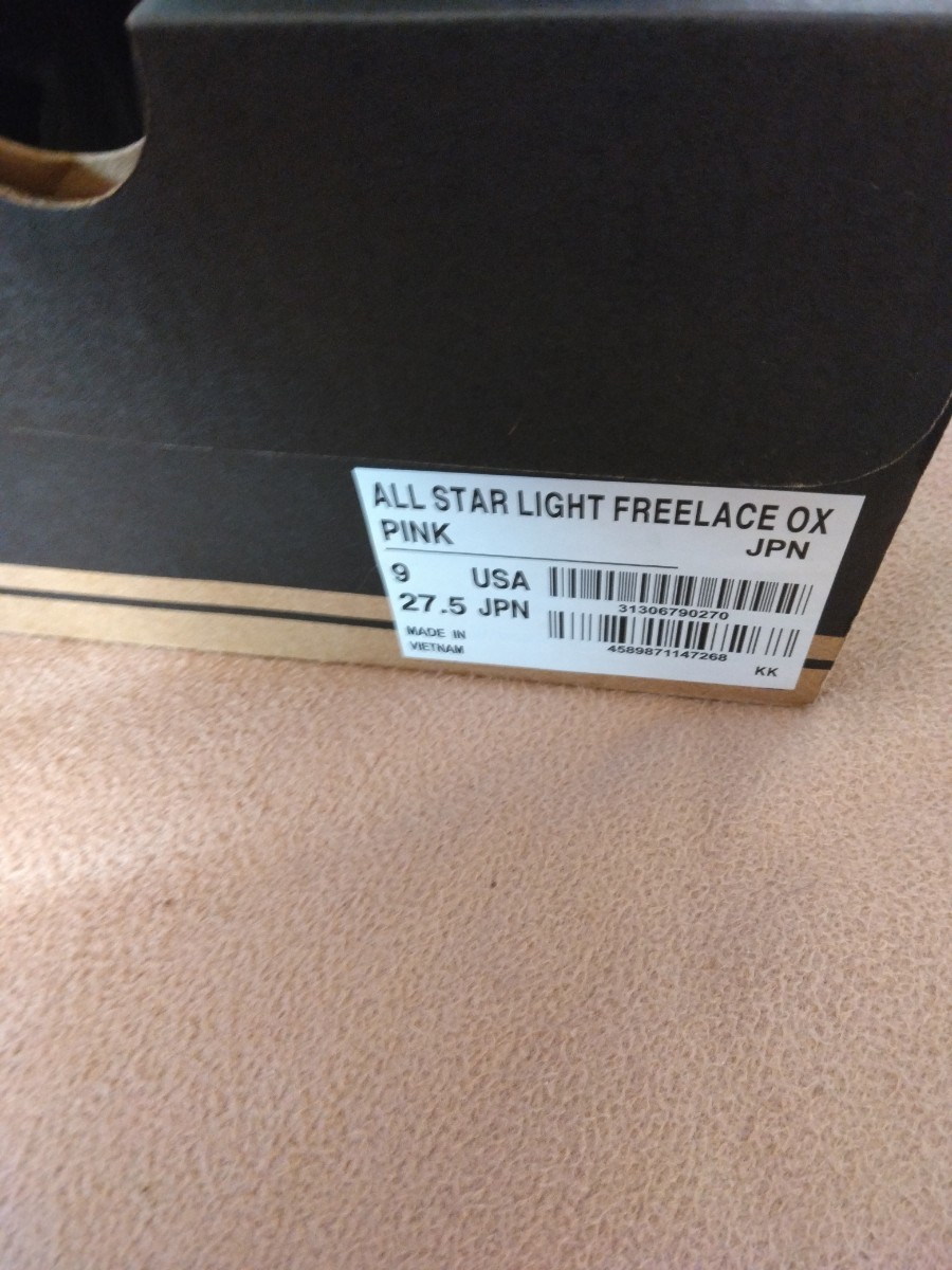 新品未使用 タグ付き converse コンバース AS LIGHT FREELACE OX オールスター ライト フリーレース OX 31305562 ピンク 27.5 箱の画像4