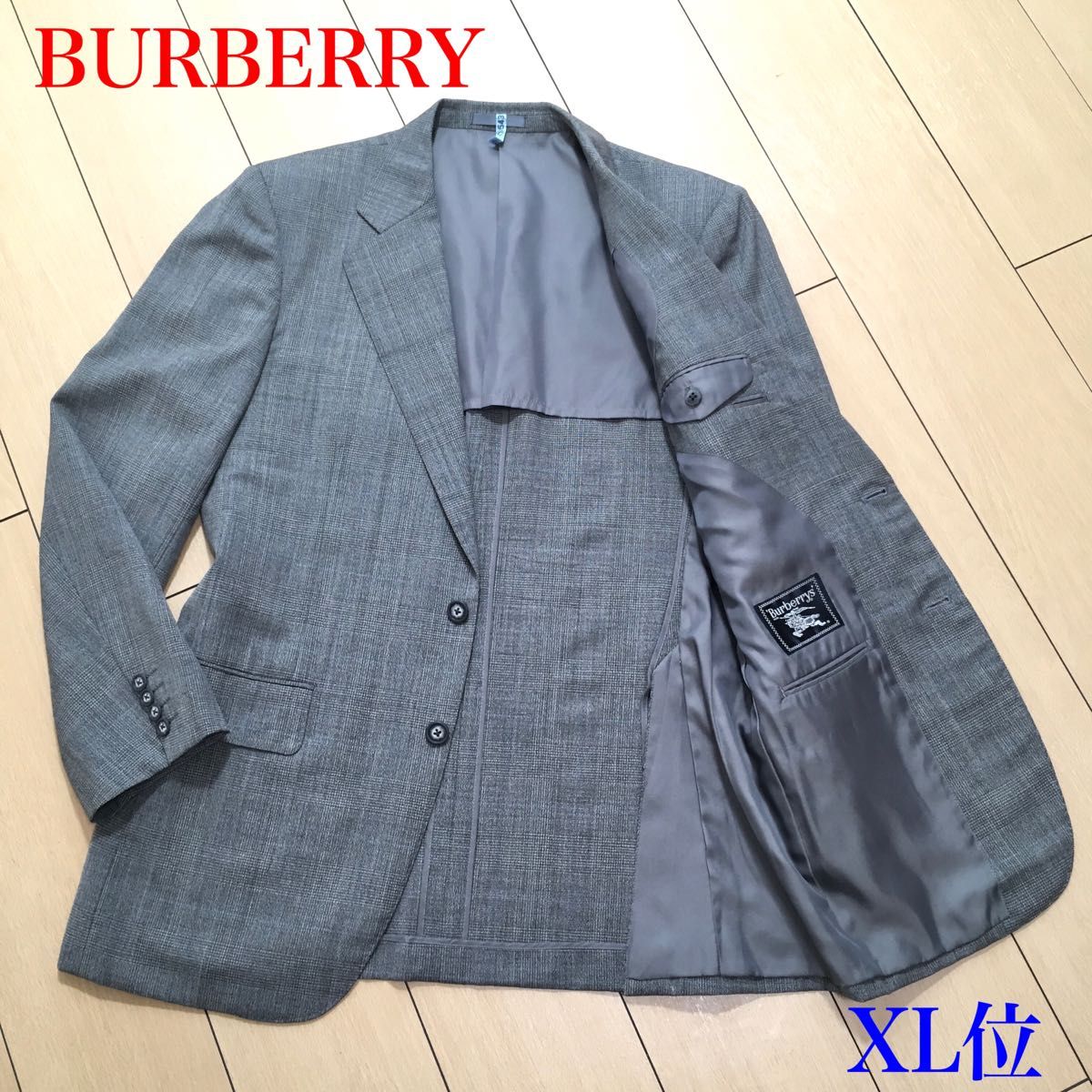 極美品★バーバリー テーラード ジャケット サマーウール BURBERRY グレー グレンチェック 春夏 A7 XL位 A520