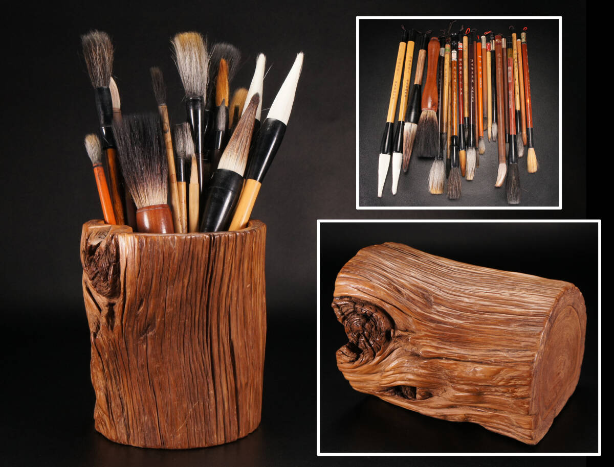 NS1217* era thing old material natural tree .. writing brush tube old writing brush set together * paper tool old tree old house .. the first .. delivery antique goods old work of art 
