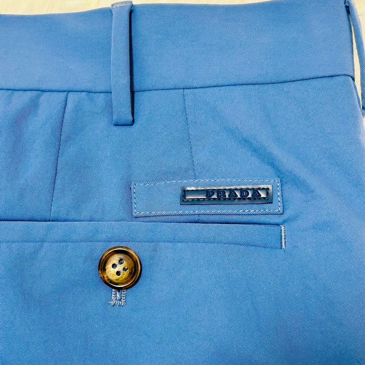 PRADA プラダ　チノパン　XL 52 ブルー　長ズボン　ロング　パンツ　ロゴ