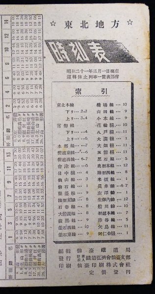 S501 戦後 昭和21年 鉄道資料【東北地方 時刻表・仙台鐡道局／東北本線 奥羽本線など・国鉄私鉄 旅客列車 路線 停車場 バス 航路／12頁】_画像4