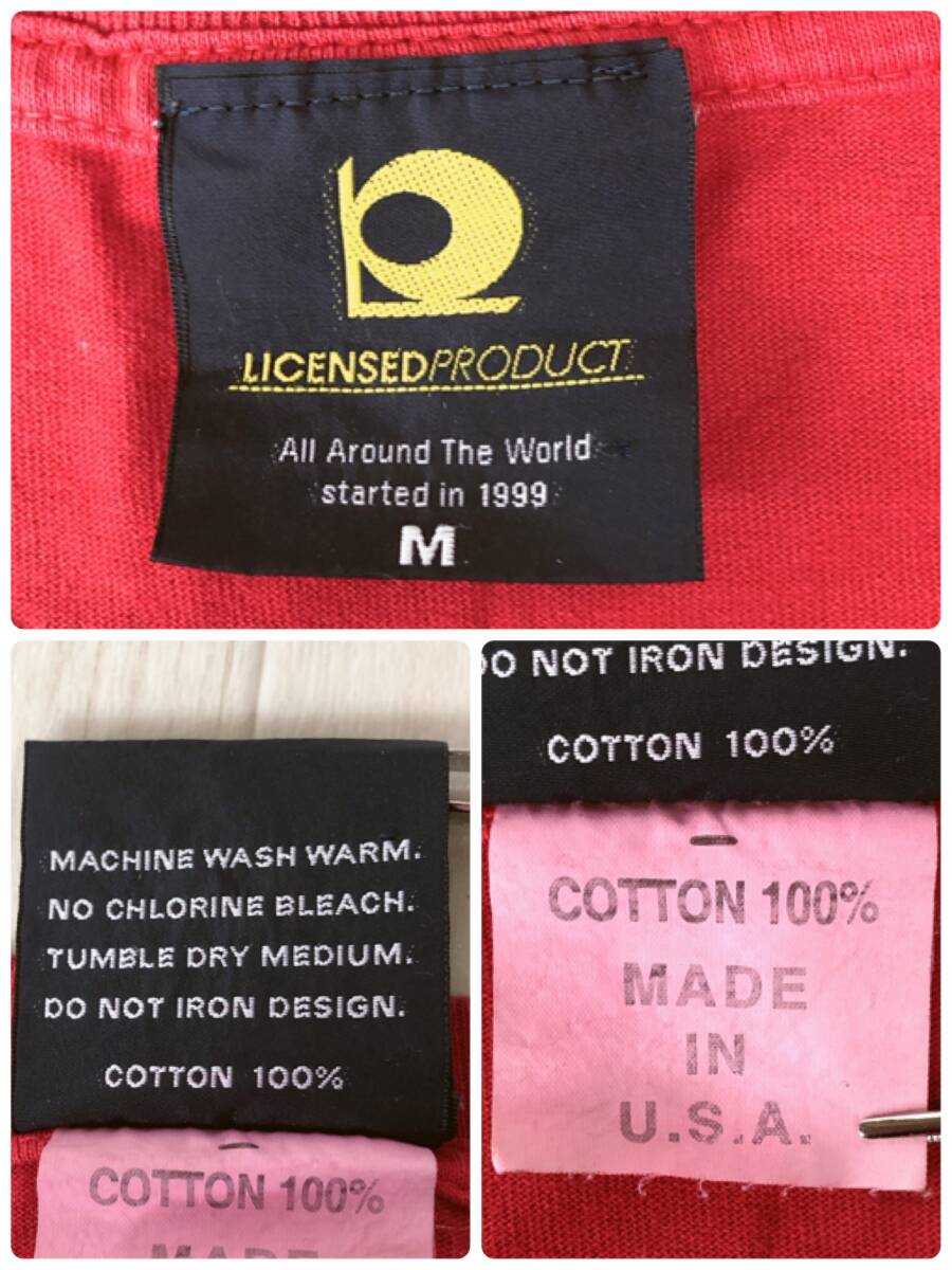 Y1128 美品 LICENSED PRODUCT メンズ トップス Tシャツ 半袖 薄手 伸縮性 アメリカ製 Mサイズ 赤 ロゴプリント綿100%スポーティカジュアル _画像10