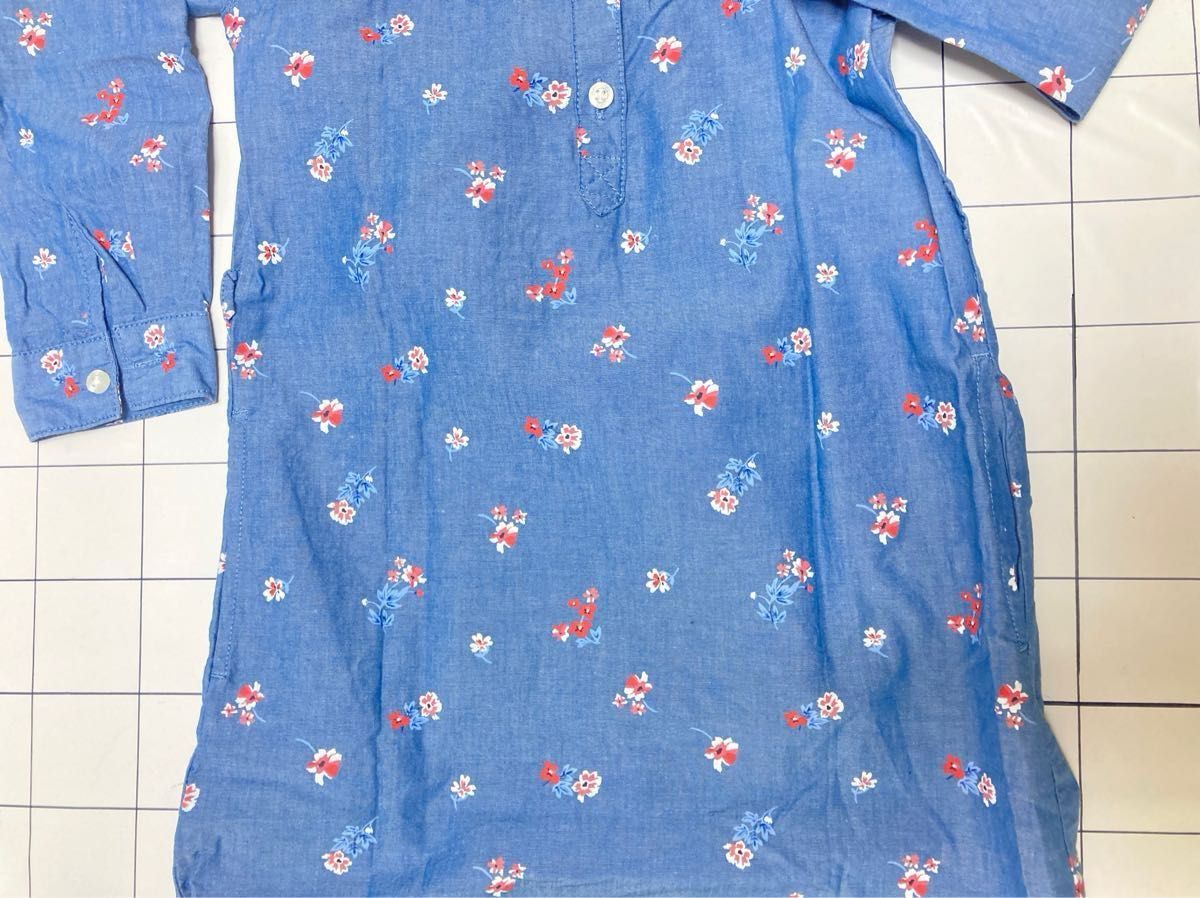 H&M シャツワンピース 花柄 ブルー 120★ チュニック シャツ 長袖シャツ 半袖シャツ 上着