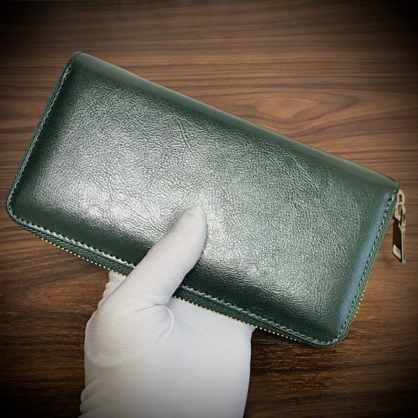 * special price 1 jpy high class oil leather long wallet men's purse lady's high capacity new goods unused free shipping green green WGL02GN