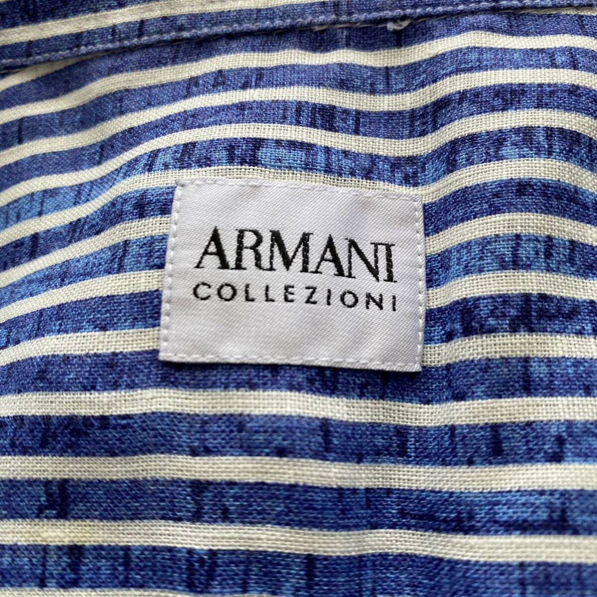  не использовался класс /L размер /ARMANI COLLEZIONI Armani ko let's .-nilinen100% окантовка рубашка с длинным рукавом голубой белый синий белый ощущение роскоши мужской 