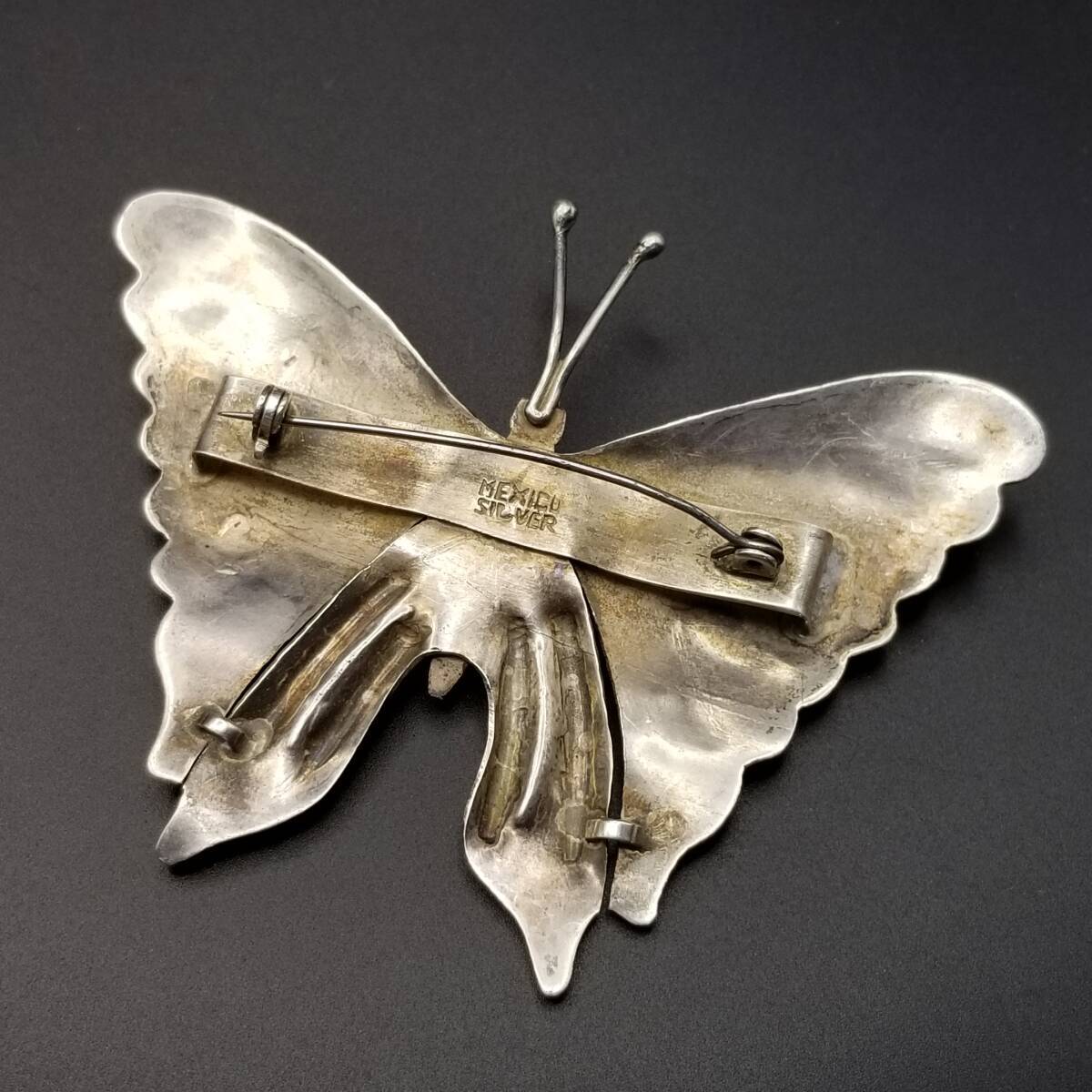 30'40's メキシコ シルバー 大きな蝶 ヴィンテージ ブローチ 存在感 モチーフジュエリー 昆虫 銀細工 ターコイズ 装飾 R13-R_画像5