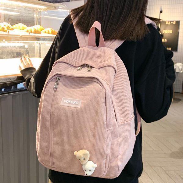 AP428:【定価8880円】1円スタート カップル かわいい ストライプ コーデュロイバックパック ランドセル_画像2