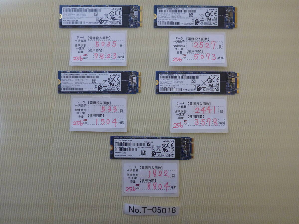  control number T-05018 / SSD / SanDisk / M.2 2280 / 256GB / 5 piece set /.. packet shipping / data erasure ending / junk treatment 
