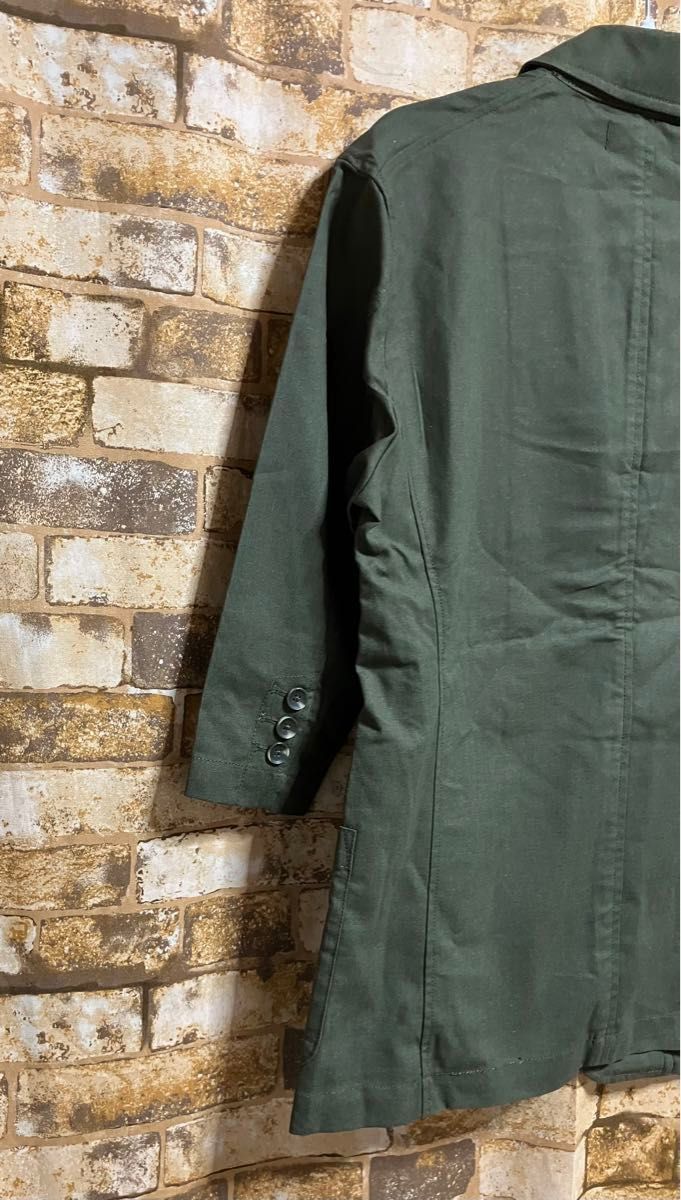 新品 JILL BLAZE 7分袖 麻混 ジャケット Lサイズ カーキ・グリーン系 メンズ  サマージャケット ジルブレイズ