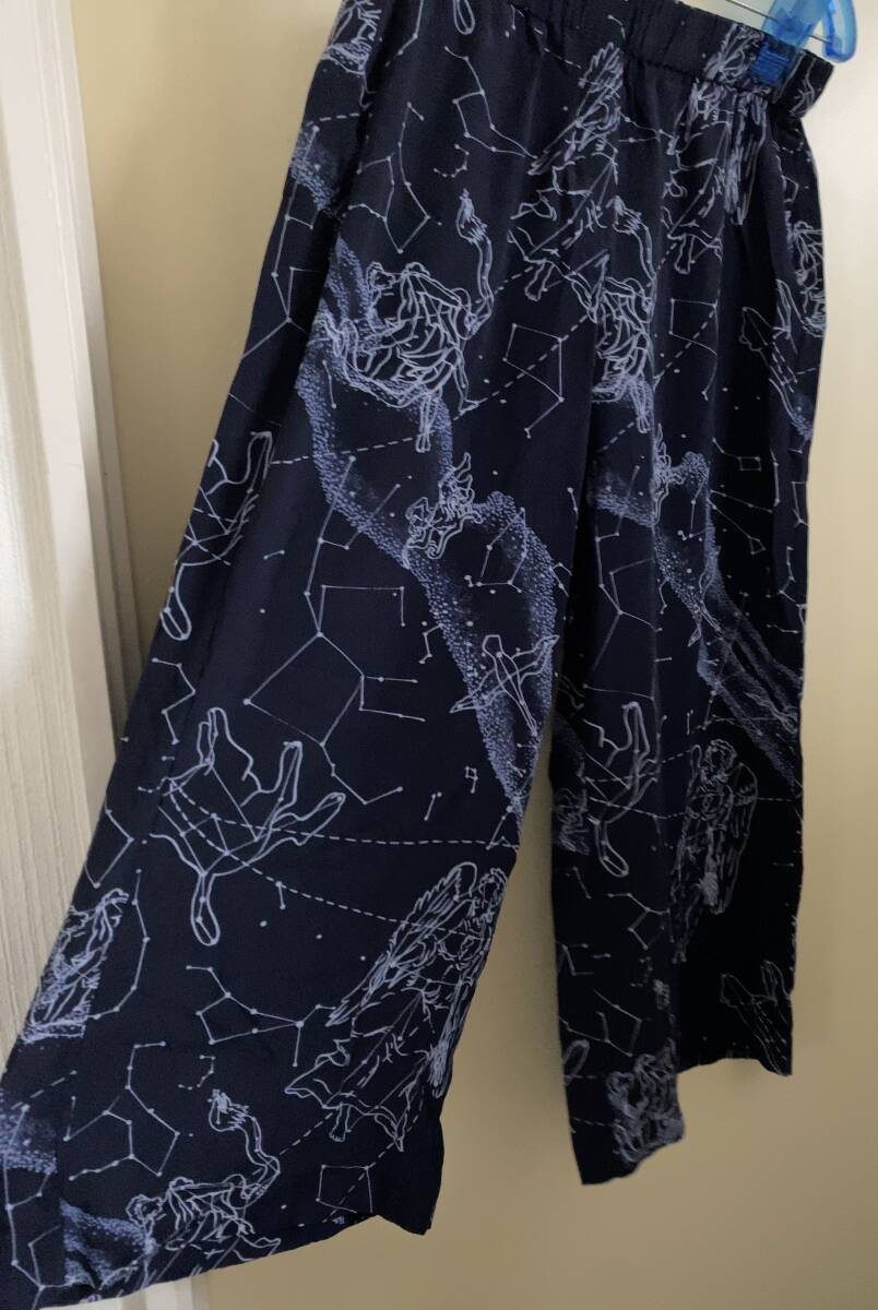  талия резина свободный размер Keita Maruyama звезда сиденье принт шелк шелк легкий брюки темно-синий 