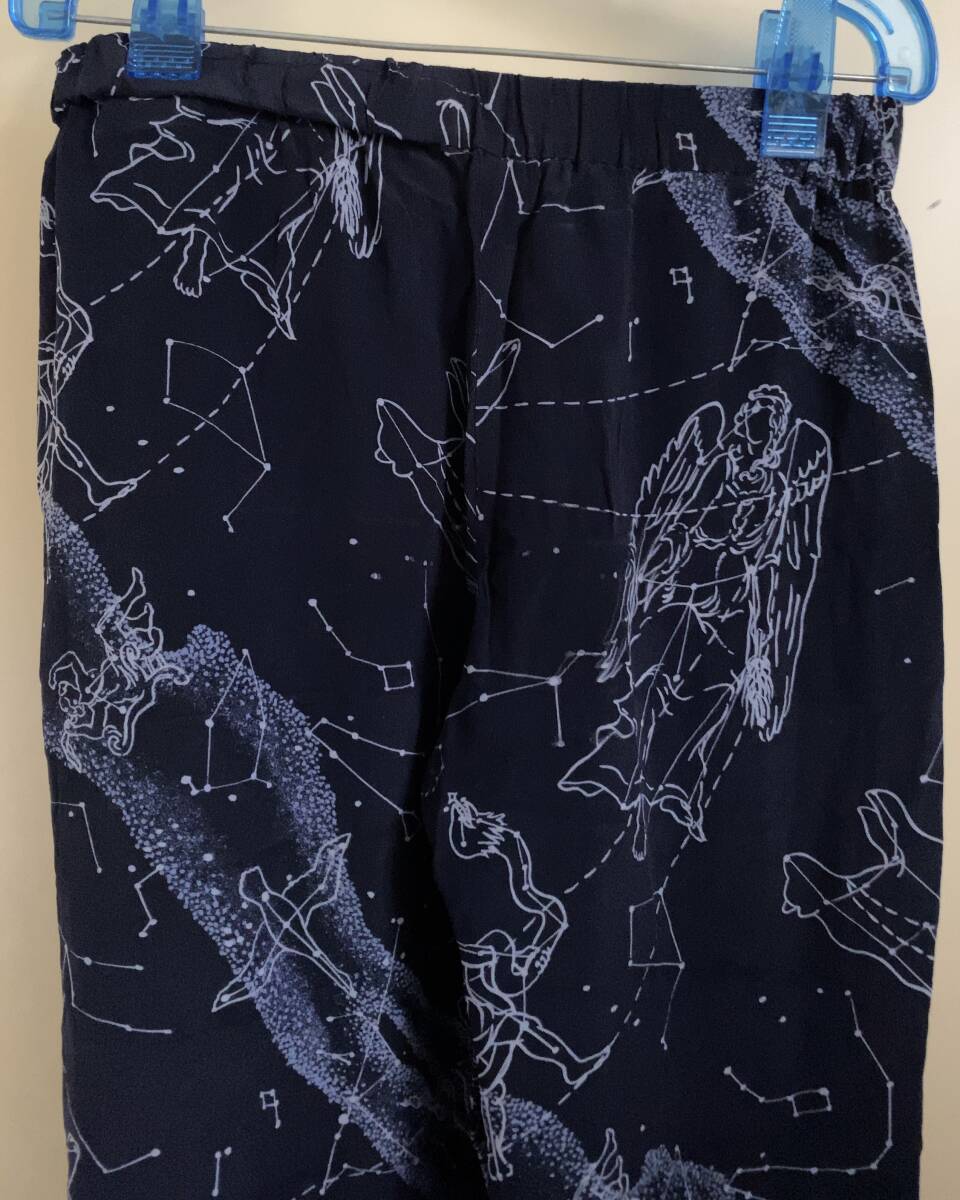  талия резина свободный размер Keita Maruyama звезда сиденье принт шелк шелк легкий брюки темно-синий 